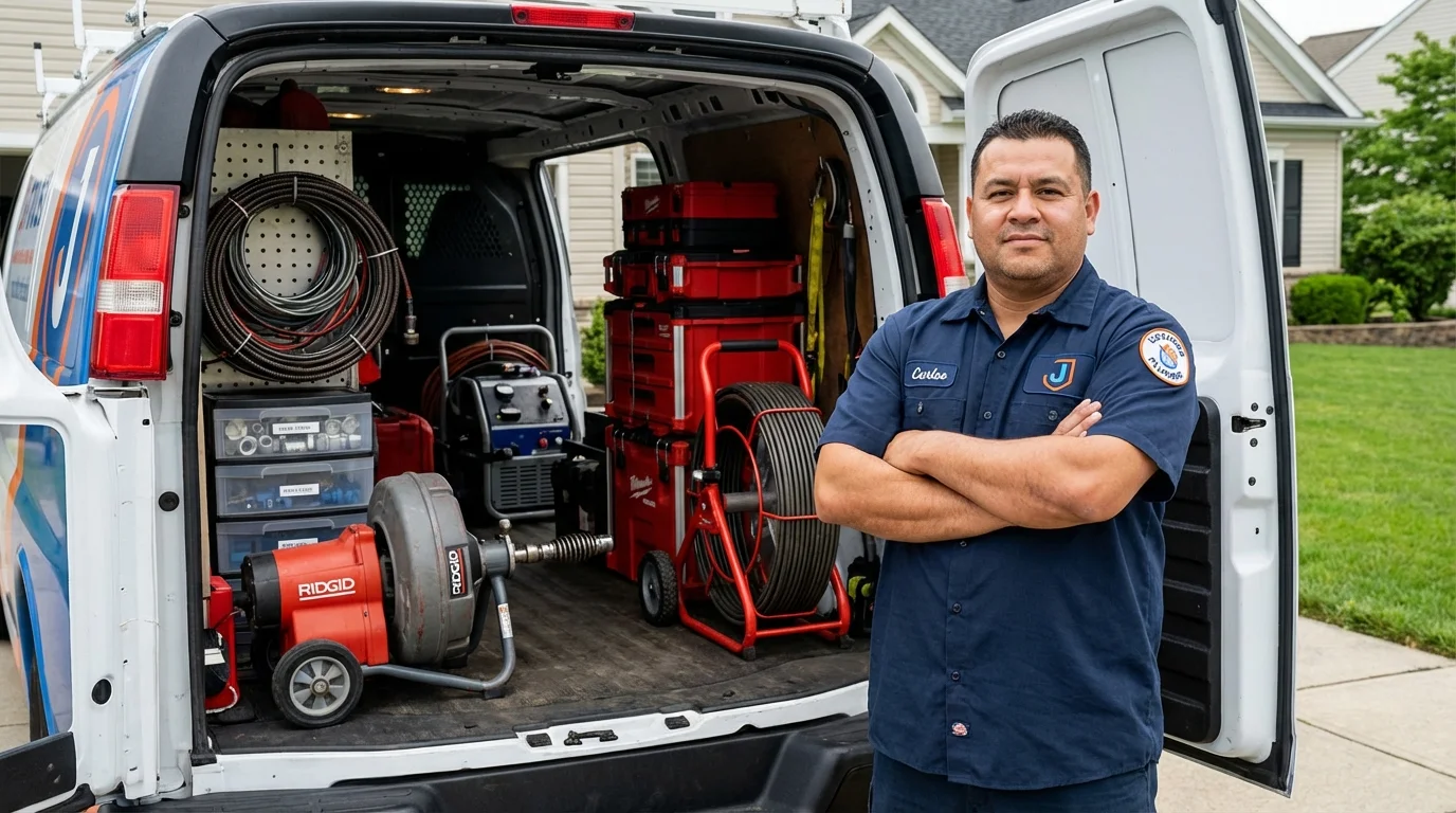 Professional drain cleaning equipment and Johns Plumbing LLC plumber in Farmingville