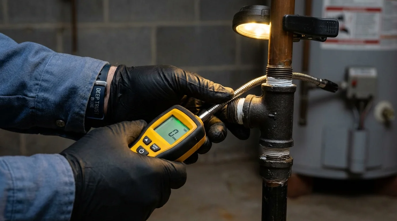 Gas leak detection with electronic sniffer by Johns Plumbing LLC in Farmingville