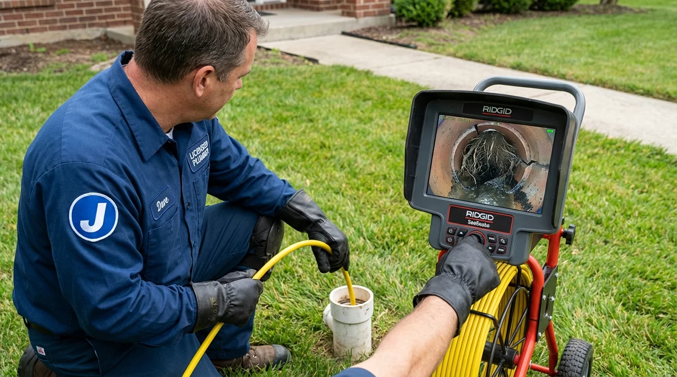 Sewer camera inspection being performed by Johns Plumbing LLC in Farmingville